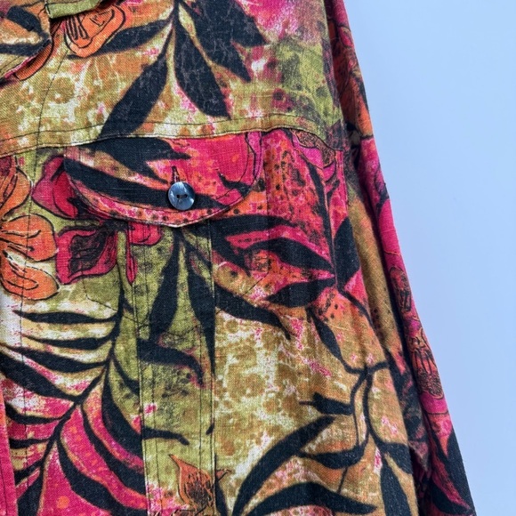 Chico's Womens 100% Linen Floral Button Up Jacket Size 2 (L) Long Sleeves - Picture 5 of 9